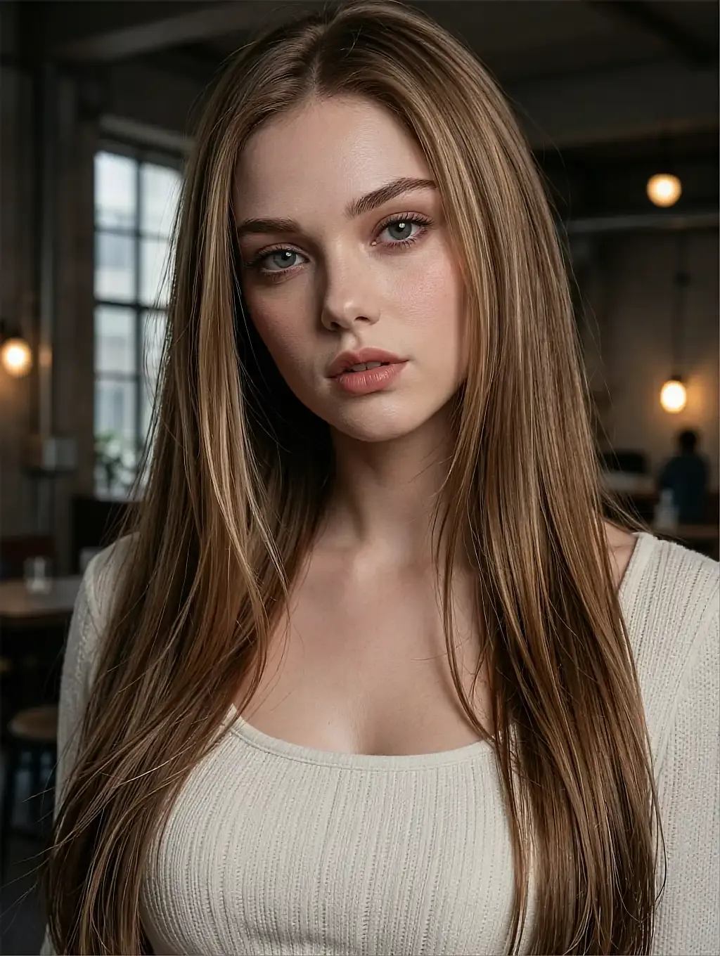 Fictional AI character featured on the sexy AI companion page, lit by one lamp